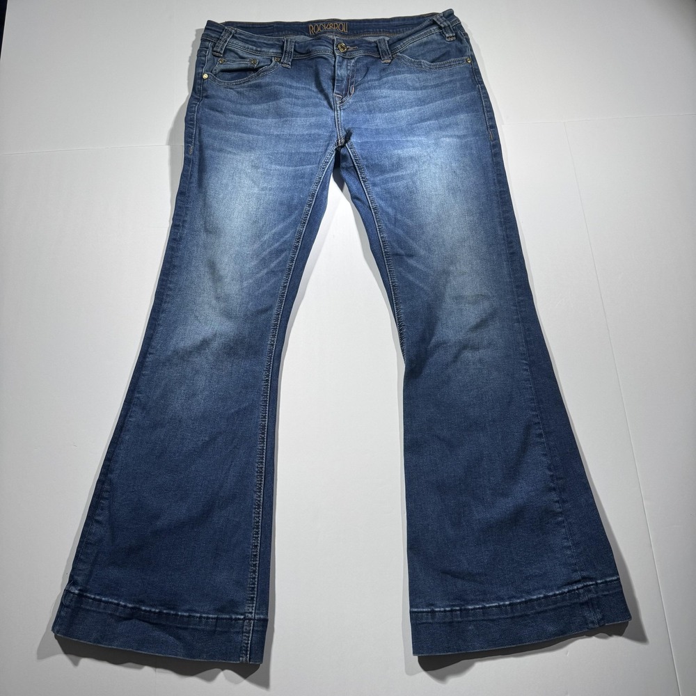 Rock & Roll Cowgirl Jeans Womens 32x32 (33x29) Blue Flare Trouser Stretch Pants